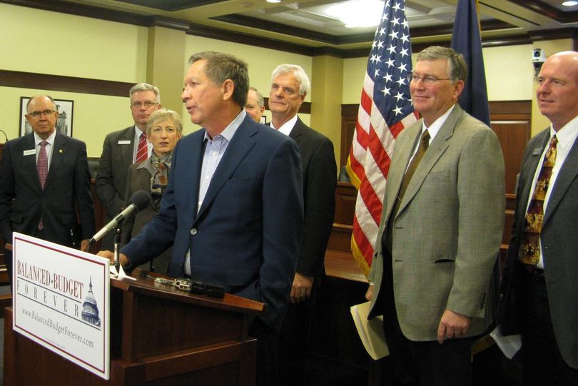 Ohio Gov. John Kasich joins Idaho GOP legislators on Friday for a press conference in the state Capitol (Betsy Russell)