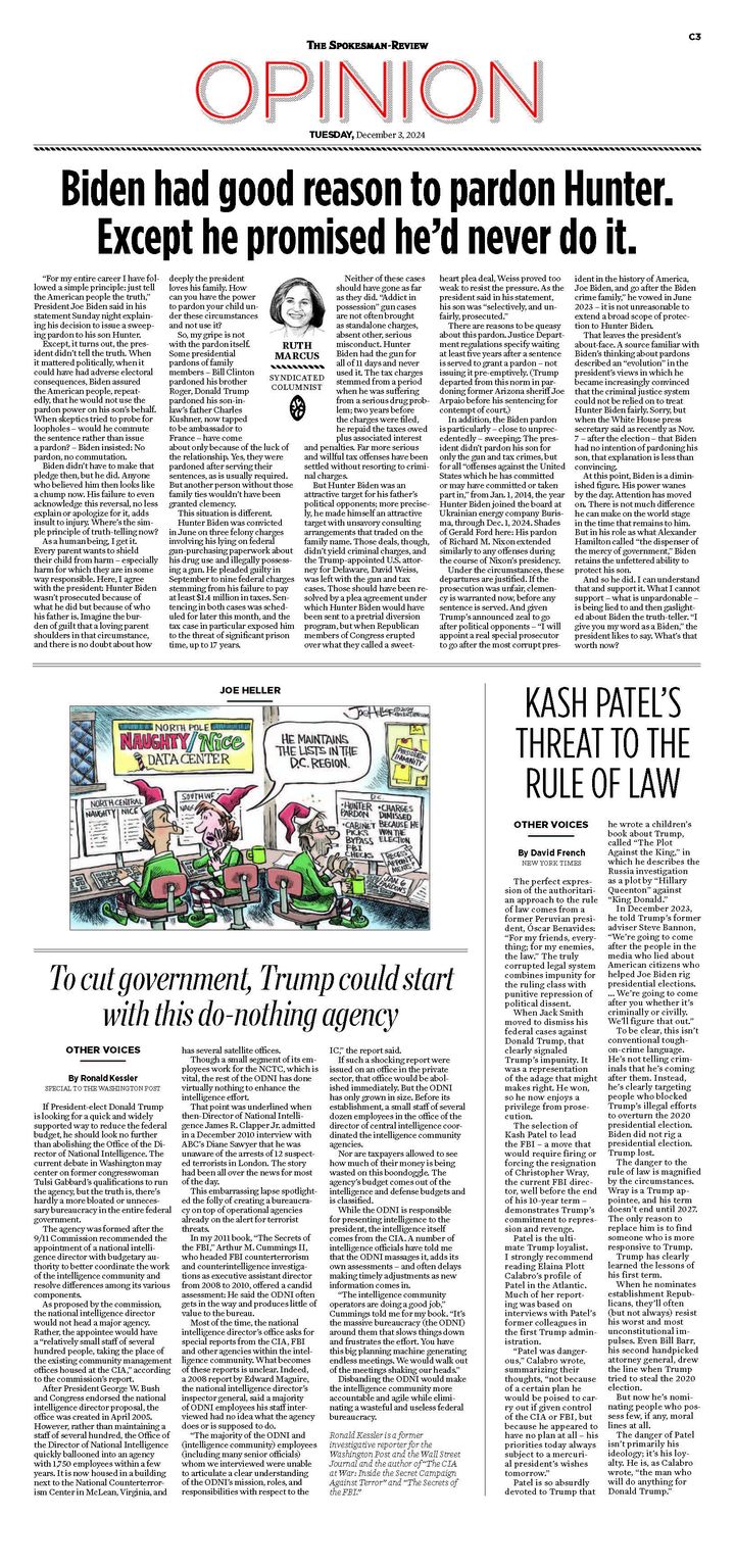 Opinion Front Page for Dec. 3, 2024 The SpokesmanReview