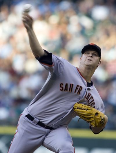 San Francisco’s Matt Cain held the Mariners at bay.  (Associated Press / The Spokesman-Review)