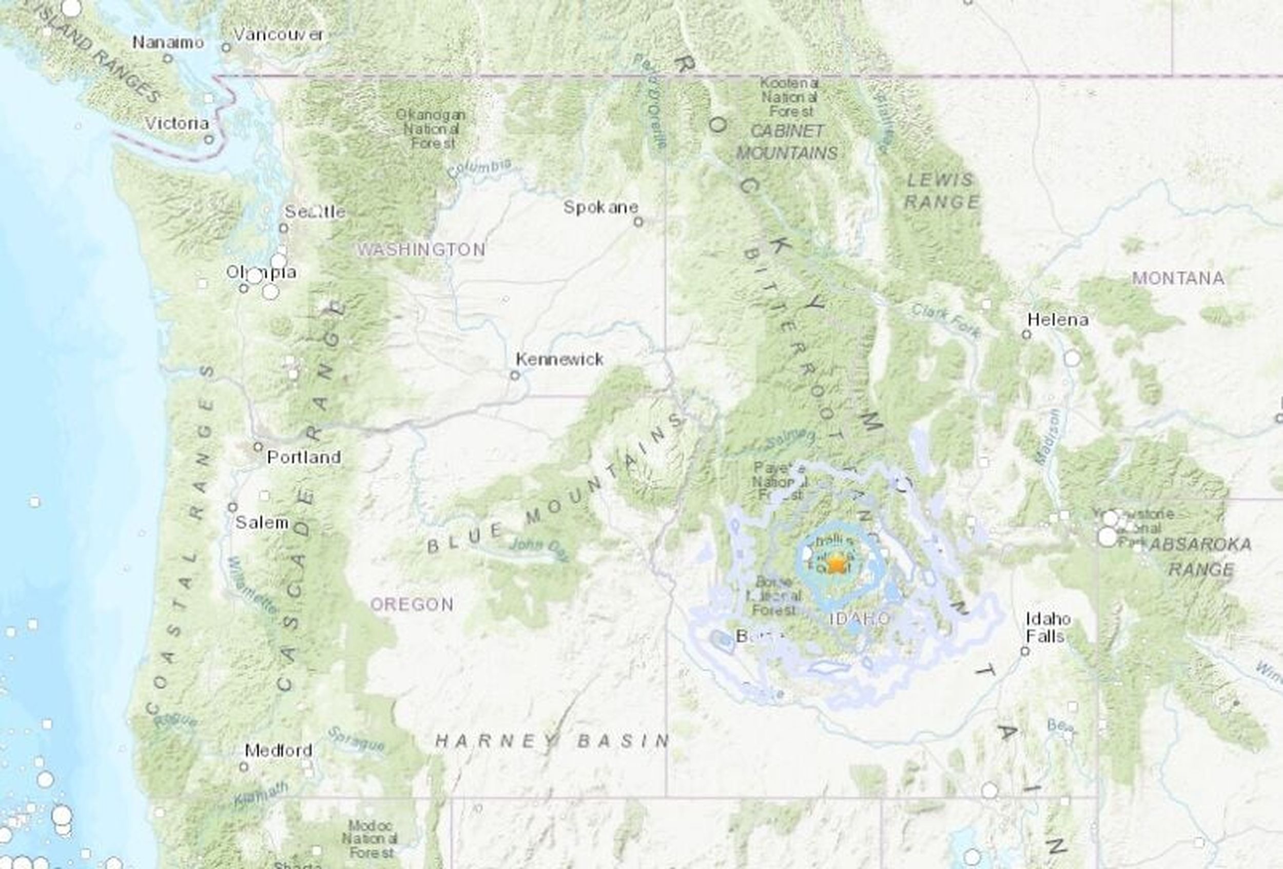 Earthquake idaho today map