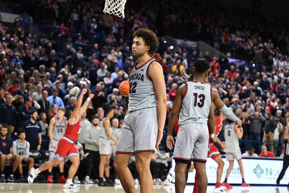 Anton Watson (22) walks off the floor after Loyola Marymount upset sixth-ranked Gonzaga 68-67 during Thursday’s West Coast Conference game at McCarthey Athletic Center.  (COLIN MULVANY/THE SPOKESMAN-REVIEW)