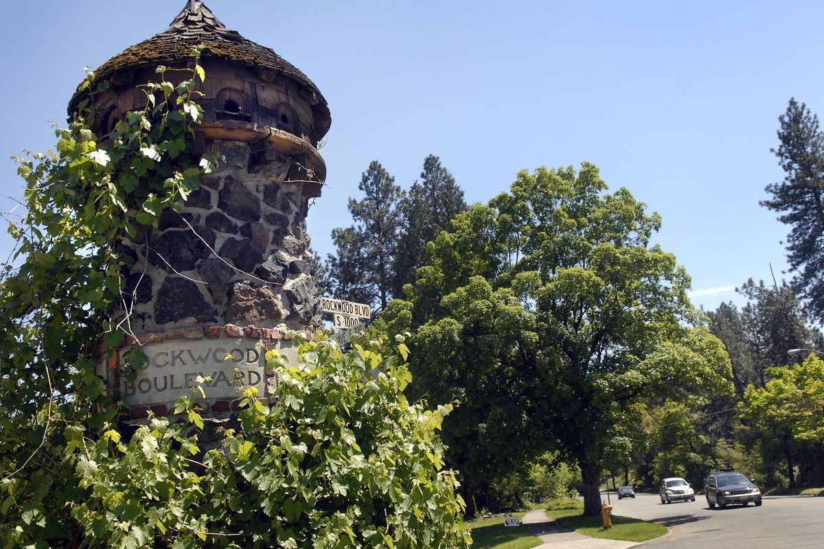 Two 16-foot tall stone pillars, one on each side of the street, adorn the intersection of Rockwood Boulevard and 11th Avenue in Spokane, Wash., Wednesday, May 30, 2007. HOLLY PICKETT The Spokesman-Review (Holly Pickett / The Spokesman-Review)