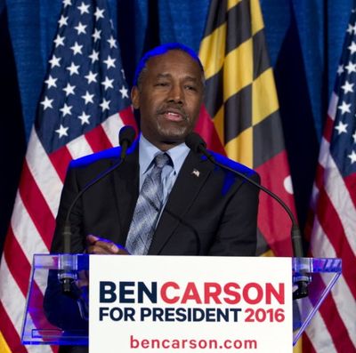 Republican presidential candidate retired neurosurgeon Ben Carson speaks during an election night party in Baltimore, Tuesday, March 1, 2016. ( AP Photo/Jose Luis Magana) 