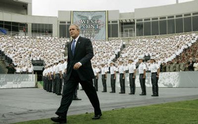 
President Bush arrives to deliver the commencement address Saturday at the United States Military Academy in West Point, N.Y. 
 (Associated Press / The Spokesman-Review)