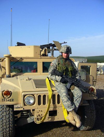 Kenny McAnally while serving in Iraq in January 2006. The U.S. Army veteran wrote a descriptive story for and English class at NIC and described a moment when a friend died in his arms and when his route clearing crew missed an explosive device that blew up six other soldiers. Photo provided by Kenny McAnally (Kathy Plonka / The Spokesman-Review)