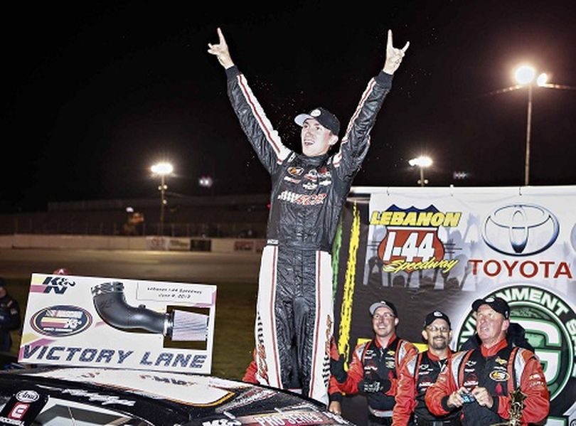 Michael Self celebrates winning the Toyota/G-Oil 150. (Photo Credit: Wesley Hitt/Getty Images for NASCAR) (Wesley Hitt / Nascar)