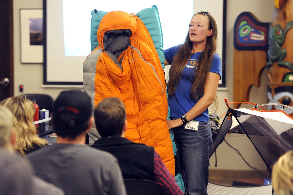 Instructor Holly Weiler talks about the importance of combining the right sleeping bag with a sleeping pad. (Jesse Tinsley)