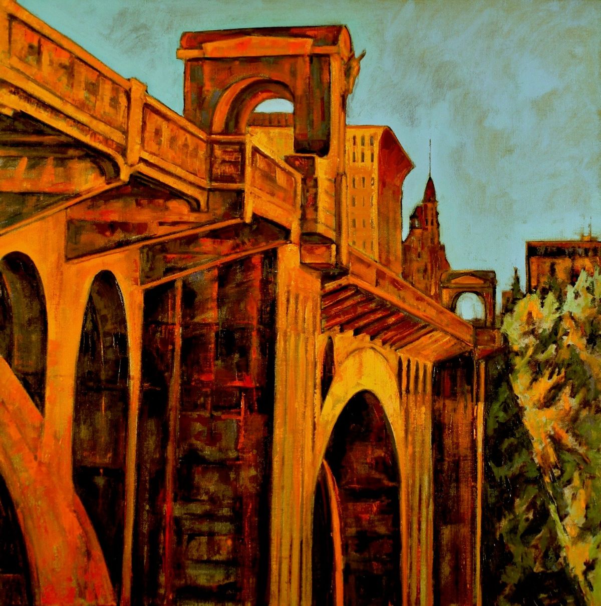 This view of the Monroe Street Bridge is among those painted by Gordon Wilson and featured in his show at Marmot Art Space in Kendall Yards.  (Courtesy photo)