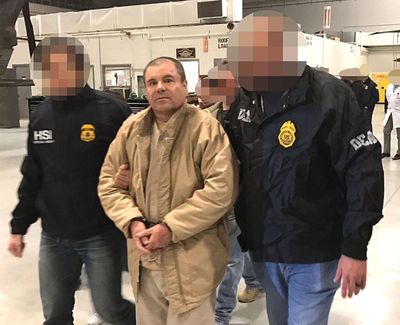 Image provided by the Attorney General of the Republic (PGR) of Mexico shows drug lord Joaquin Guzman Loera, alias “El Chapo”  being extradited to the United States on January 19, 2017, and flown from a jail in Ciudad Juarez, Mexico, to Long Island MacArthur Airport in Islip, N.Y., to face charges. (PGR/Prensa Internacional / Tribune News Service)