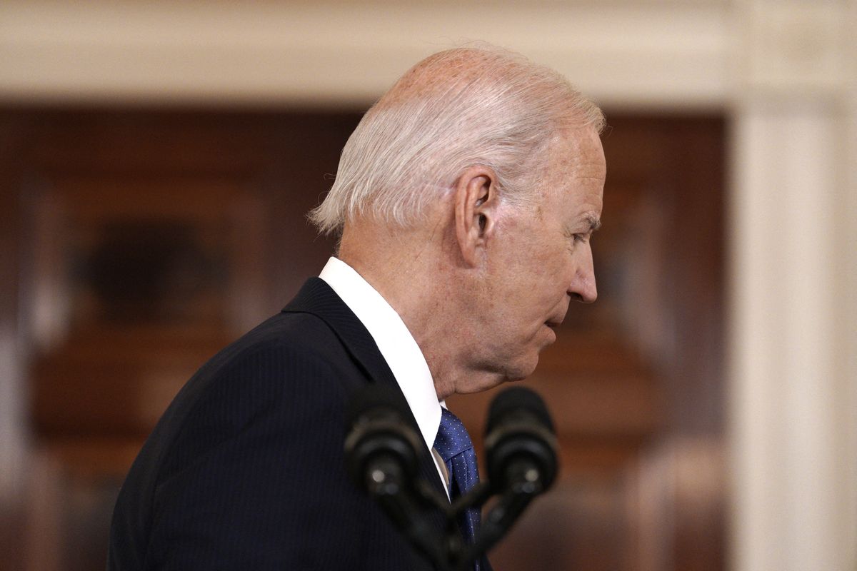 U.S. President Joe Biden departs after delivering remarks on the Supreme Court decision to overturn Roe v. Wade in the Cross Hall at the White House in Washington on June 24, 2022. (Gripas Yuri/Abaca via ZUMA Press/TNS)  (Gripas Yuri/Abaca via ZUMA Press/TNS)