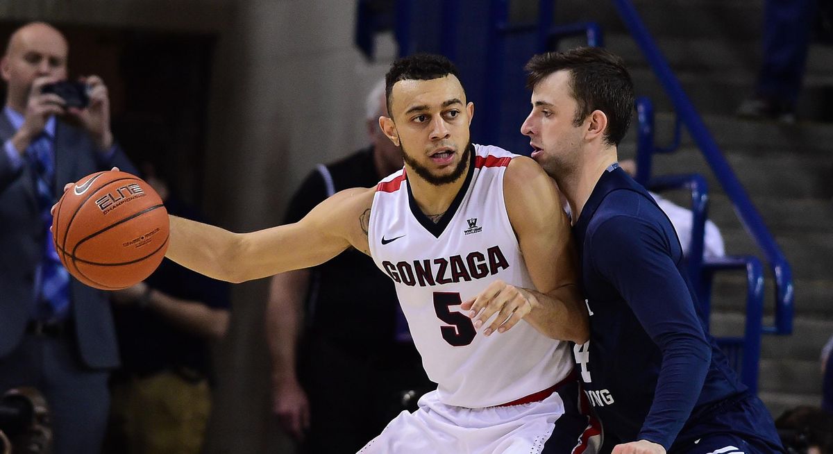 BYU guard Nick Emery, right, guards Gonzaga guard Nigel Williams-Goss  during last season’s West Coast Conference matchup at  the McCarthey Athletic Center. (Colin Mulvany / The Spokesman-Review)