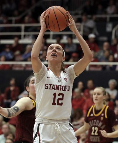 Stanford’s Lexie Hull  shoots against Arizona State in the second half last  Sunday  in Stanford, Calif. (Ben Margot / AP)