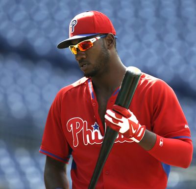 Philadelphia’s Domonic Brown is batting just .217 this season and has also been a liability on defense. (Associated Press)