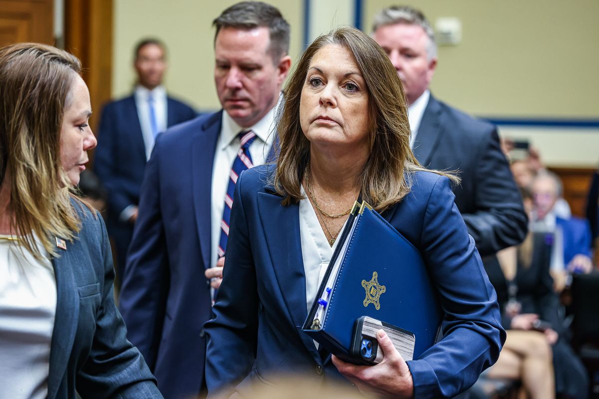 Secret Service Director Kimberly Cheatle arrives at a House Oversight Committee hearing on Monday in Washington. 