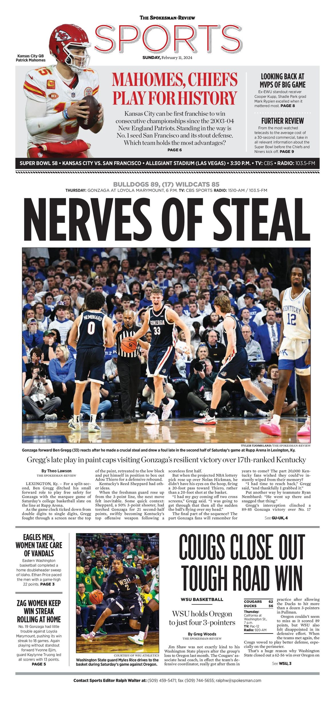 Sports Front Page for Feb. 11, 2024 The SpokesmanReview