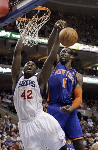 Amare Stoudemire helped Knicks swat Elton Brand and 76ers. (Associated Press)