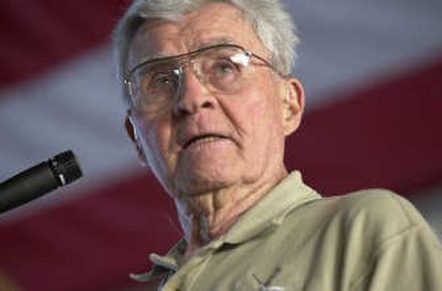 
In this 2002 photo, Gen. Paul W. Tibbets speaks about his 29 years in the Air Force during a visit to the Cape May County Airport in Lower Township, N.J.  Associated Press
 (Associated Press / The Spokesman-Review)