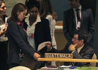 
Guatemala's Foreign Minister Gert Rosenthal, right, votes for the fifth time at United Nations headquarters in New York on Monday. 
 (Associated Press / The Spokesman-Review)