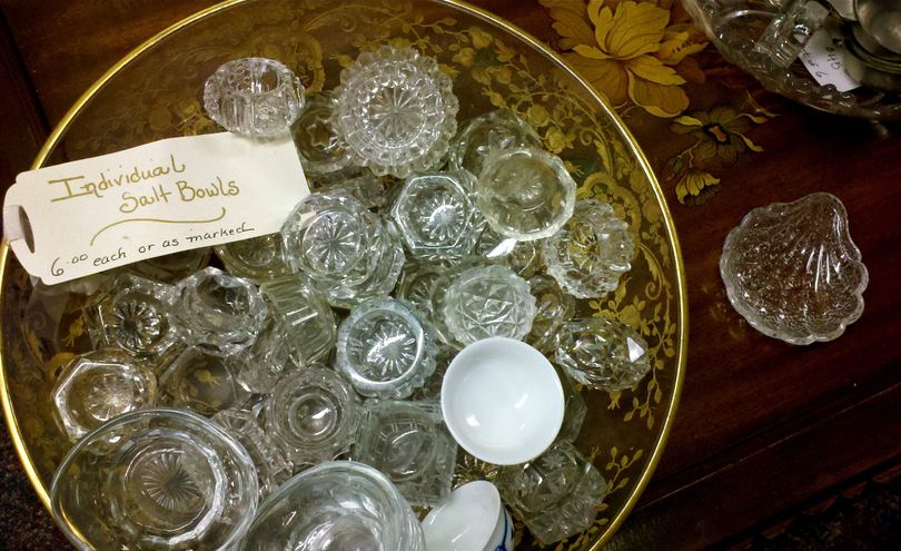 Vintage crystal salt bowls for sale at Spokane's Antiquarian. (Cheryl-Anne Millsap / Photo by Cheryl-Anne Millsap)