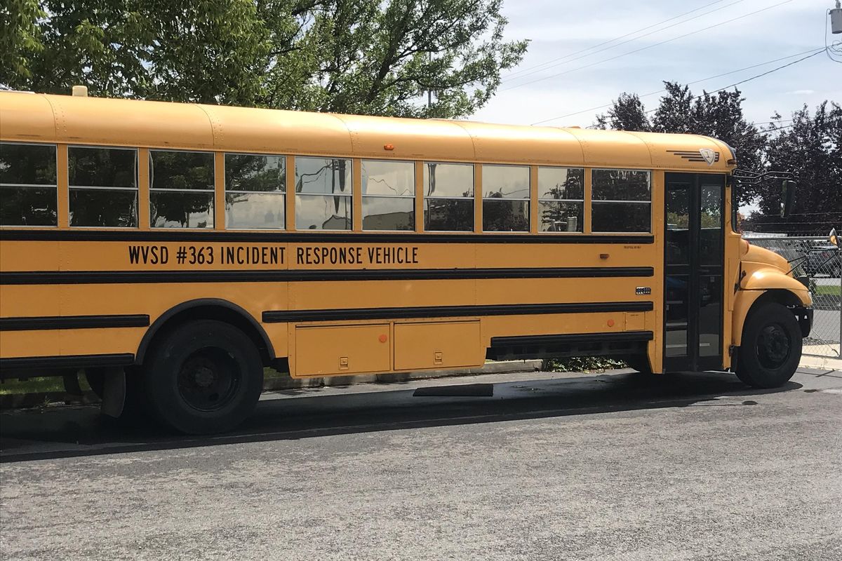 The West Valley School District is converting this school bus into an incident response vehicle. (Nina Culver / The Spokesman-Review)