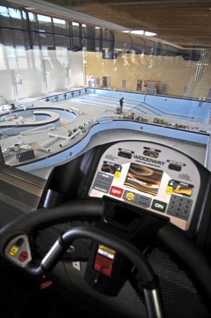 New equipment at the North YMCA, such as this treadmill, overlooks the pool. (The Spokesman-Review)