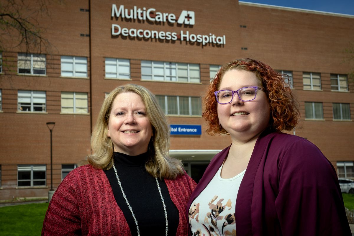 Lois Yearous, left, was a bedside nurse for 19 years and works for MultiCare in professional development for nurses. Now her daughter Natasha Yearous is a nurse in MultiCare’s Pulse Heart Institute for cardiac care. Natasha Yearous recalls her mom going to nursing school when she was a child and she “helped” her mom with studies. It sparked something in her, and she says her mom has been a steady influence in her career.  (COLIN MULVANY/THE SPOKESMAN-REVI)