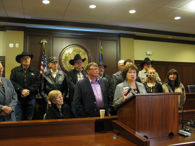 Sen. Patti Anne Lodge, R-Huston, joins the Idaho Horsemen's Coalition to tout legislation that would create a state gaming commission that could authorize 