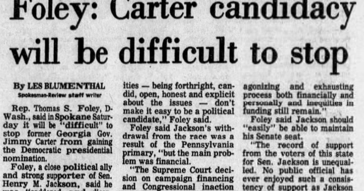 This day in history: Foley hoped to see Carter’s presidential challenger win, and an immigration hearing was unexpectedly humorous on several fronts
