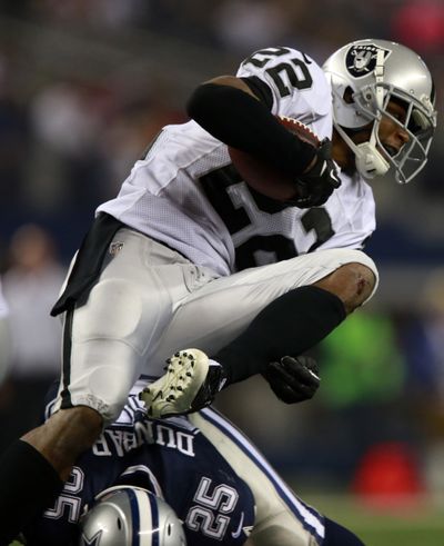 Former Eastern Washington standout Taiwan Jones has made an impact in Oakland on special teams. (Associated Press)