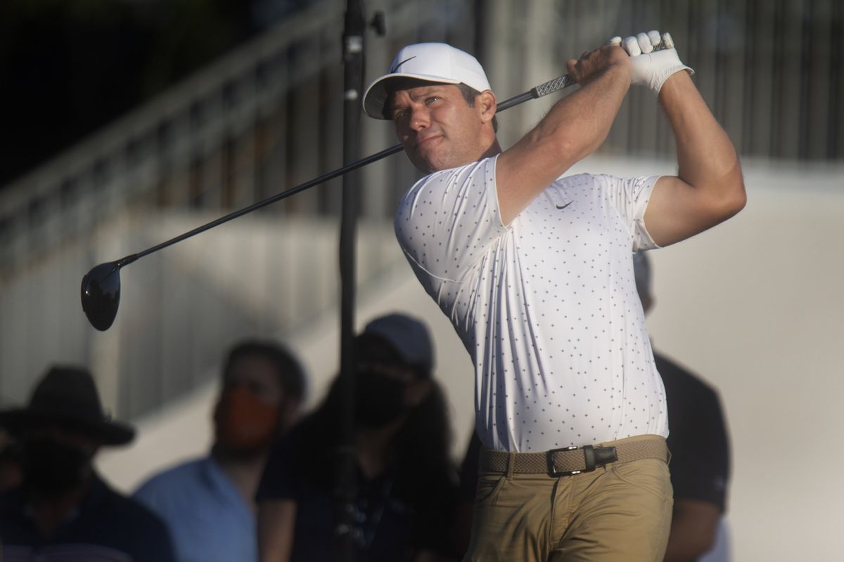 Paul Casey tees off on the first day of the PGA Valspar Championship golf tournament in Palm Harbor, Fla., Thursday, April 29, 2021.  (Associated Press)