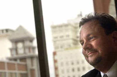 Harry Sladich Jr. in his new digs as the new CEO of the Convention and Visitors Bureau in downtown Spokane on Tuesday morning.
(Brian Plonka / The Spokesman-Review)