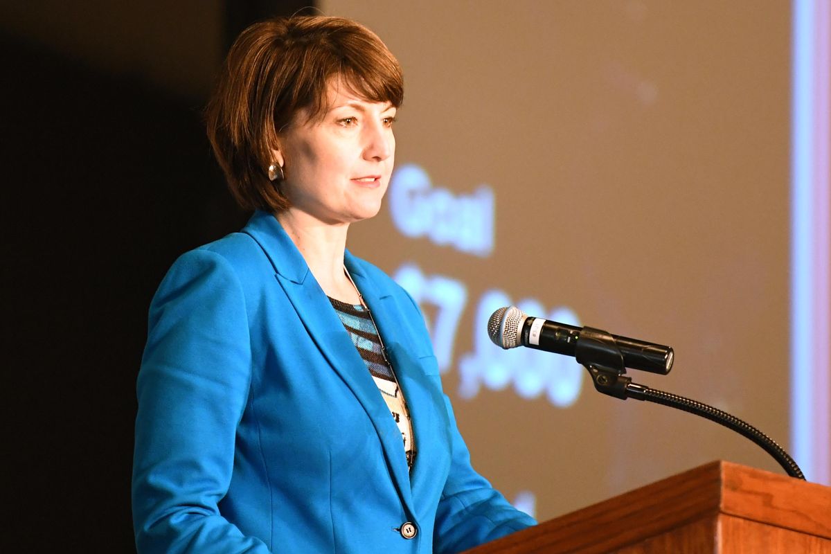 FILE - Rep. Cathy McMorris Rodgers speaks at the MLK Day march, Monday, Jan. 16, 2017, at the Spokane Convention Center. (Jesse Tinsley / The Spokesman-Review)