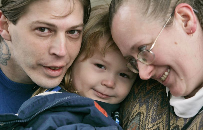 ORG XMIT: NY117 ** FILE ** In this Tuesday, Dec. 16, 2008 file photo, Heath Campbell, left, with his wife, Deborah, and son Adolf Hitler Campbell, 3, pose in Easton, Pa. Last month, Deborah and Heath attempted to buy a birthday cake for their son at a nearby ShopRite supermarket in Greenwich, N.J. but were told that the store would not spell the youngster's name out on the cake. Holland Township Police Sgt. John Harris says workers from the state Division of Youth and Family Services removed 3-year-old Adolf Hitler Campbell and his younger sisters, JoyceLynn Aryan Nation Campbell and Honszlynn Hinler Jeannie Campbell from their home Tuesday Jan. 14, 2008. Harris says family services did not tell police the reason the children were removed. Agency spokeswoman Kate Bernyk says it does not comment on specific cases. (AP Photo/Rich Schultz, File) (Rich Schultz / The Spokesman-Review)