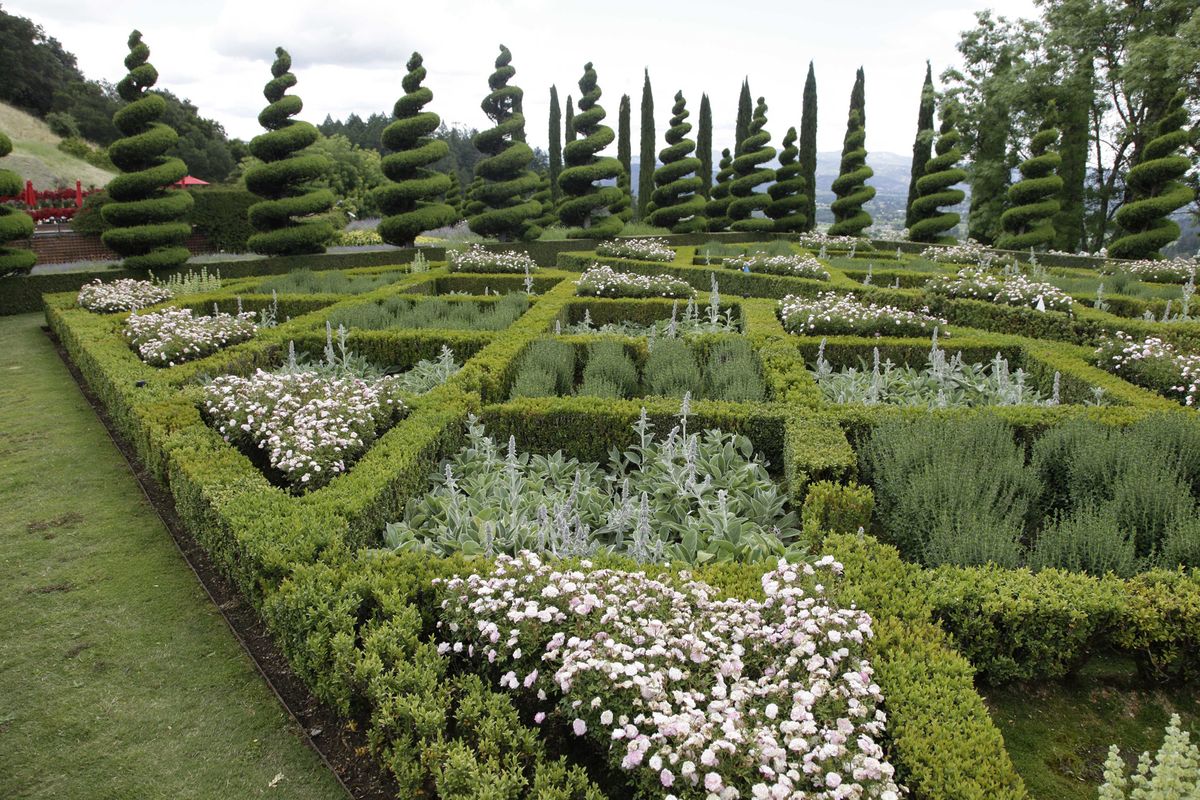 Left: Some of the gardens that dazzle at Newton Vineyards in St. Helena, Calif.