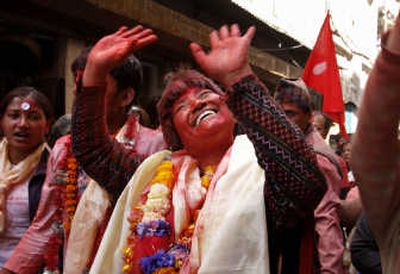 Hishila Yami of the Communist Party of Nepal waves to the public at a victory rally after winning her seat in recently held assembly elections in Katmandu, Nepal, Monday. Associated Press
(Associated Press / The Spokesman-Review)