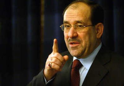 
Iraq's Prime Minister Nouri al-Maliki speaks during a press conference in Baghdad on Saturday. Associated Press
 (Associated Press / The Spokesman-Review)