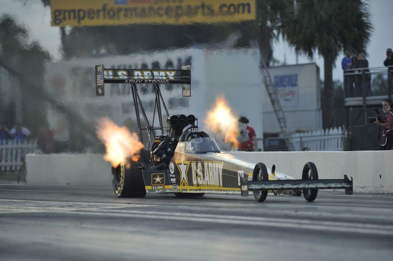 Tony Schumacher races to a win in the Tire Kingdom Gatornationals on the NHRA Full Throttle Drag Racing Series. (Photo courtesy of NHRA)