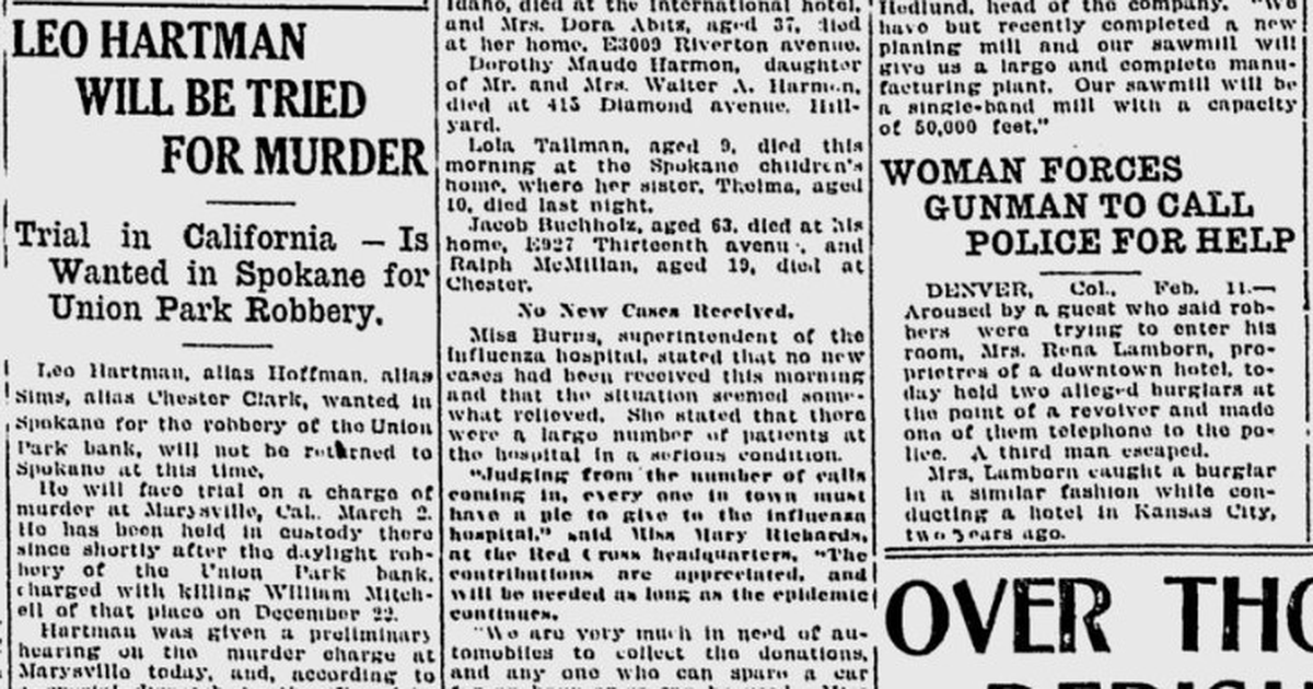 100 years ago in Spokane: Robbery suspect faces California murder ...