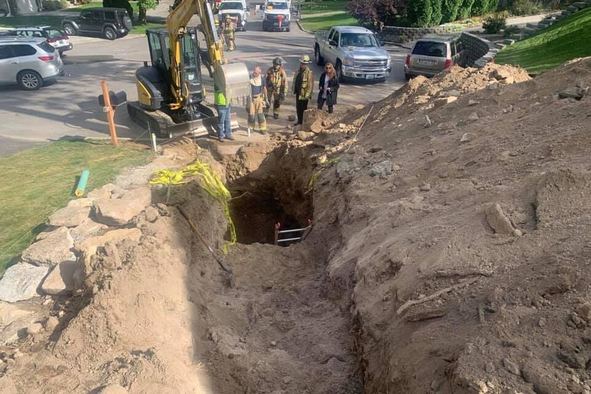 Avista Utilities was called to shut off the gas output until the severed line could be repaired at the construction site at 5900 block of East 11th Avenue in Spokane Valley on Wednesday, Sept. 29, 2021. (SVFD Facebook)