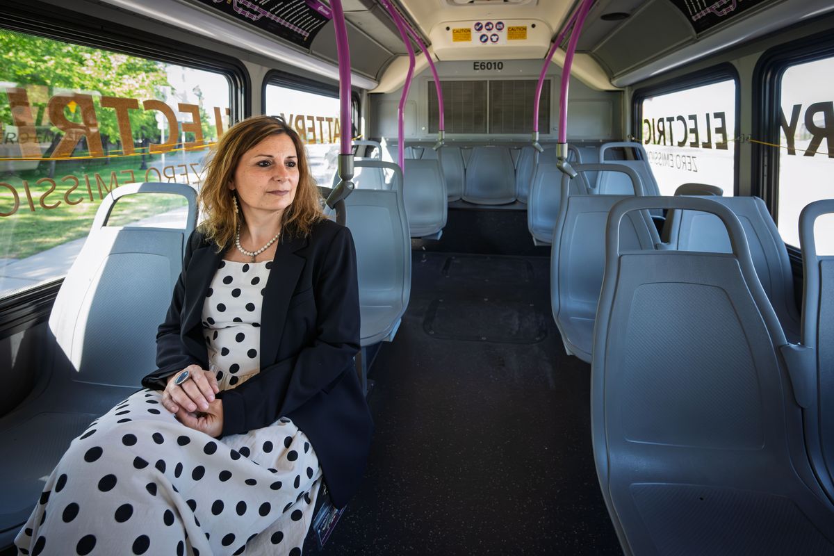 New Gonzaga University President Katia Passerini rides the bus home from work to her downtown apartment on July 25. Passerini is the first female president of Gonzaga University. She was born in Italy and is moving to Spokane from her previous job in Seton Hall University leadership on the East coast.  (COLIN MULVANY /THE SPOKESMAN-REVIEW)