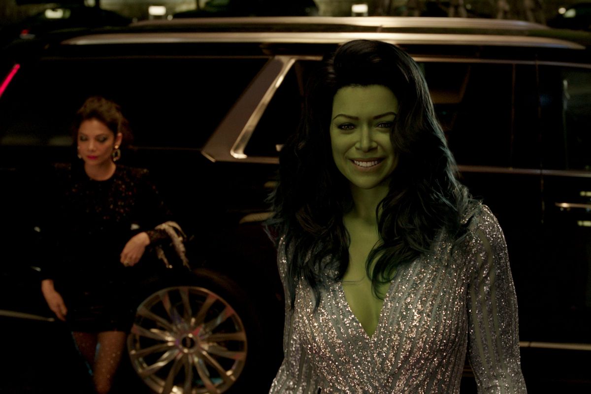 Ginger Gonzaga, left, and Tatiana Maslany in “She-Hulk: Attorney at Law.” (Marvel Studios)