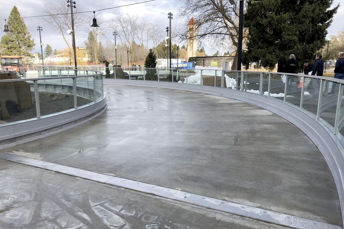 The new skating ribbon at Spokane’s Riverfront Park, shown here on Monday, Feb. 5, 2018, will be closed for up to three weeks as repairs are made. A replacement part being sent from Toronto was needed to repair machinery causing an ammonia leak. (Jesse Tinsley / The Spokesman-Review)