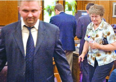 Christine Rose Baggett follows attorney Frank Cikutovich out of Superior Court after being arraigned on drug charges Monday. The 66-year-old woman was arrested in possession of marijuana that she uses to control pain.
(Christopher Anderson / The Spokesman-Review)