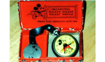 
1930s Ingersoll Mickey Mouse pocket watch with fob in original box is very valuable.
 (The Spokesman-Review)