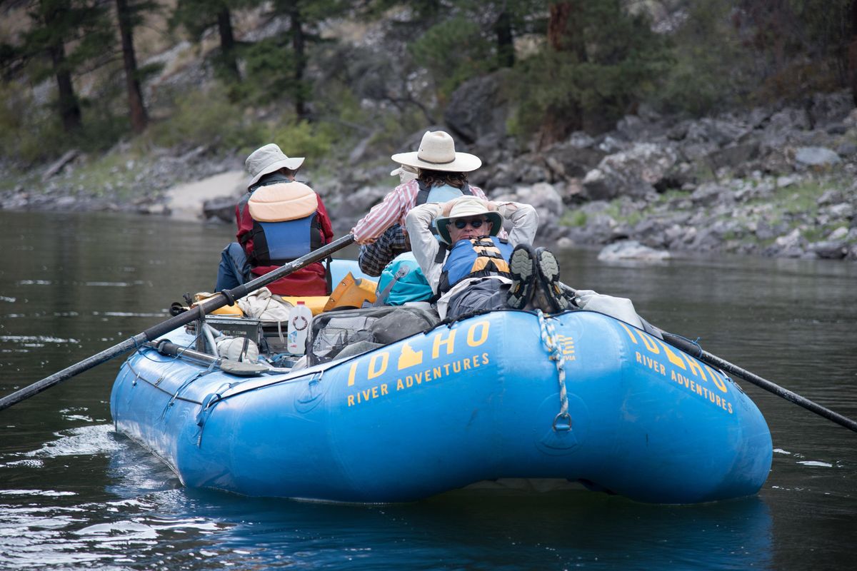 Will Beemer relaxes while floating down the Middle Fork of the Salmon River on Sept. 5, 2018. Decent snowpack has Idaho River guides anticipating a good season. (Eli Francovich / The Spokesman-Review)