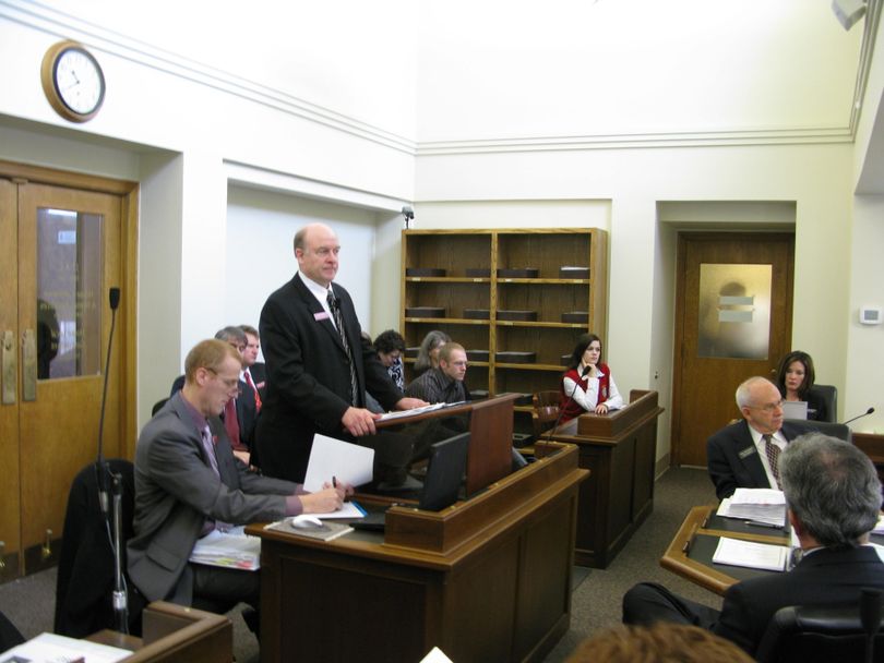 Mike Rush, executive director of the Idaho State Board of Education, responds to questions from lawmakers at a budget hearing, at which one representative asked if the state should cut faculty salaries to make college more affordable, 1/27/09 (Betsy Russell / The Spokesman-Review)