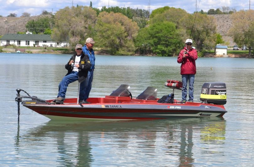 Nathan Portch, right, of Spokane Valley casts from a boat in the Washington High School Bass Fishing event May 12 at Moses Lake.  (courtesy)