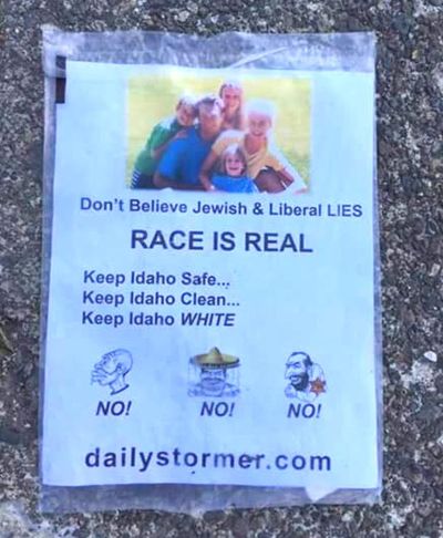 The racist flier that was found in Sandpoint and shared on Facebook by individuals denouncing it.