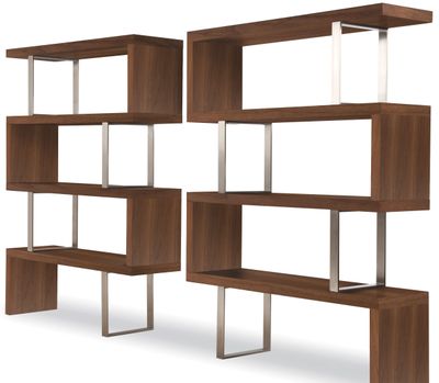 A Modloft Pearl Bookcase is an open-backed modern bookcase that can be used to divide rooms or set the perimeter of a library-focused space.