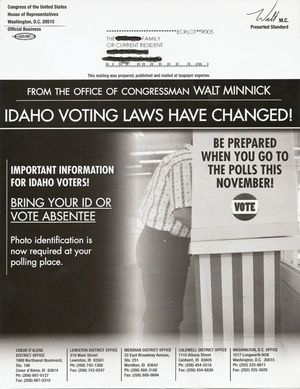 Flier from Rep. Walt Minnick re voting law change in Idaho